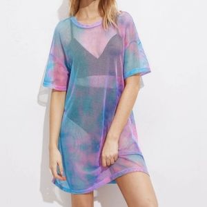 Shein Tie Dye Fishnet Coverup Dress NWT